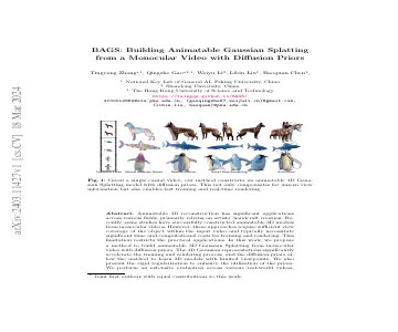 Paper thumbnail for BAGS: Building Animatable Gaussian Splatting from a Monocular Video with Diffusion Priors