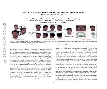 Paper thumbnail for FATE: Full-head Gaussian Avatar with Textural Editing from Monocular Video