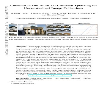 Paper thumbnail for Gaussian in the Wild: 3D Gaussian Splatting for Unconstrained Image Collections