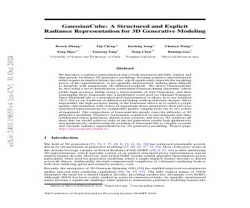 Paper thumbnail for GaussianCube: A Structured and Explicit Radiance Representation for 3D Generative Modeling