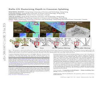 Paper thumbnail for  RaDe-GS: Rasterizing Depth in Gaussian Splatting 