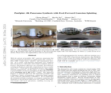Paper thumbnail for PanSplat: 4K Panorama Synthesis with Feed-Forward Gaussian Splatting