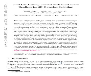 Paper thumbnail for Pixel-GS: Density Control with Pixel-aware Gradient for 3D Gaussian Splatting