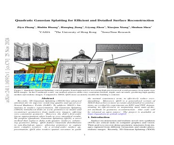 Paper thumbnail for Quadratic Gaussian Splatting for Efficient and Detailed Surface Reconstruction