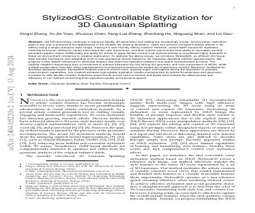 Paper thumbnail for StylizedGS: Controllable Stylization for 3D Gaussian Splatting