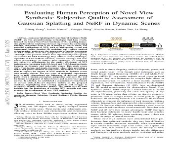 Paper thumbnail for Evaluating Human Perception of Novel View Synthesis: Subjective Quality Assessment of Gaussian Splatting and NeRF in Dynamic Scenes