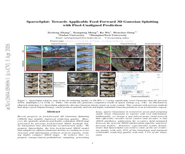 Paper thumbnail for SparseSplat: Towards Applicable Feed-Forward 3D Gaussian Splatting with Pixel-Unaligned Prediction