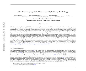 Paper thumbnail for On Scaling Up 3D Gaussian Splatting Training