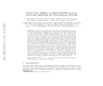Paper thumbnail for TCLC-GS: Tightly Coupled LiDAR-Camera Gaussian Splatting for Surrounding Autonomous Driving Scenes