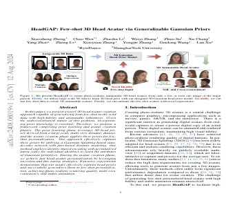 Paper thumbnail for HeadGAP: Few-shot 3D Head Avatar via Generalizable Gaussian Priors
