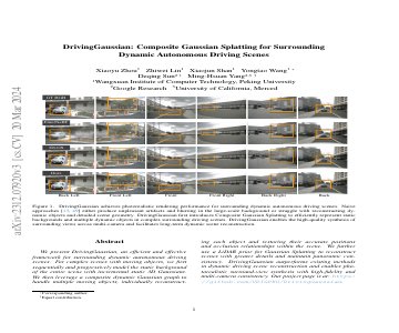 Paper thumbnail for DrivingGaussian: Composite Gaussian Splatting for Surrounding Dynamic Autonomous Driving Scenes