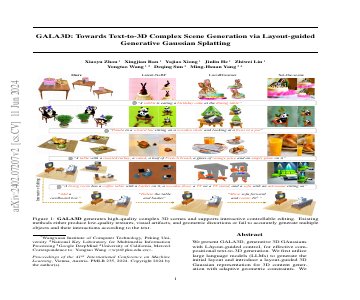 Paper thumbnail for GALA3D: Towards Text-to-3D Complex Scene Generation via Layout-guided Generative Gaussian Splatting