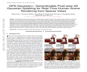 Paper thumbnail for GPS-Gaussian+: Generalizable Pixel-wise 3D Gaussian Splatting for Real-Time Human-Scene Rendering from Sparse Views