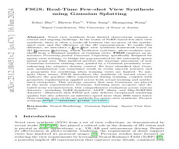 Paper thumbnail for FSGS: Real-Time Few-shot View Synthesis using Gaussian Splatting