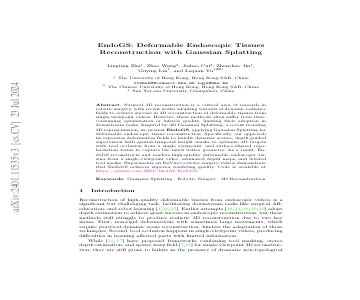 Paper thumbnail for EndoGS: Deformable Endoscopic Tissues Reconstruction with Gaussian Splatting