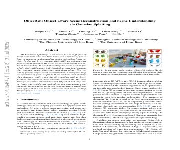 Paper thumbnail for ObjectGS: Object-aware Scene Reconstruction and Scene Understanding via Gaussian Splatting