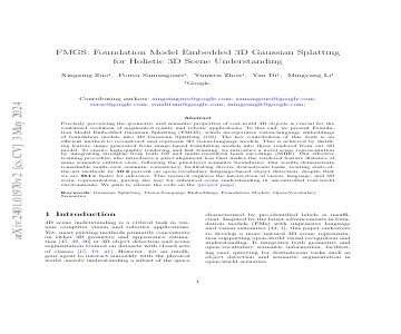 Paper thumbnail for FMGS: Foundation Model Embedded 3D Gaussian Splatting for Holistic 3D Scene Understanding